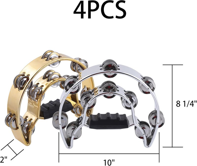 GRRONZEE 4 Pack Handheld Tambourine with Metal Jingles, Panderos Para Adultos, Panderos De Danza Cristianos, Tambourines Musical Instrument, Half Moon Percussion Musical Tambourine for Church, Party, KTV - Image 3